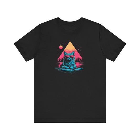 Retro Sunset Cat Graphic Tee Ã¢â‚¬â€œ Cool Neon Vibes Cat Lover Shirt