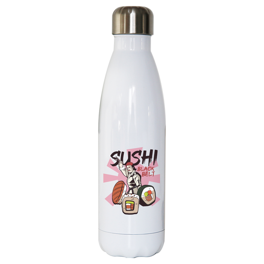 Sushi black belt funny water bottle stainless steel reusable