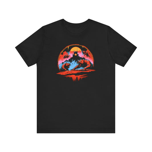 Graphic Tee with Mountain and Creature Design