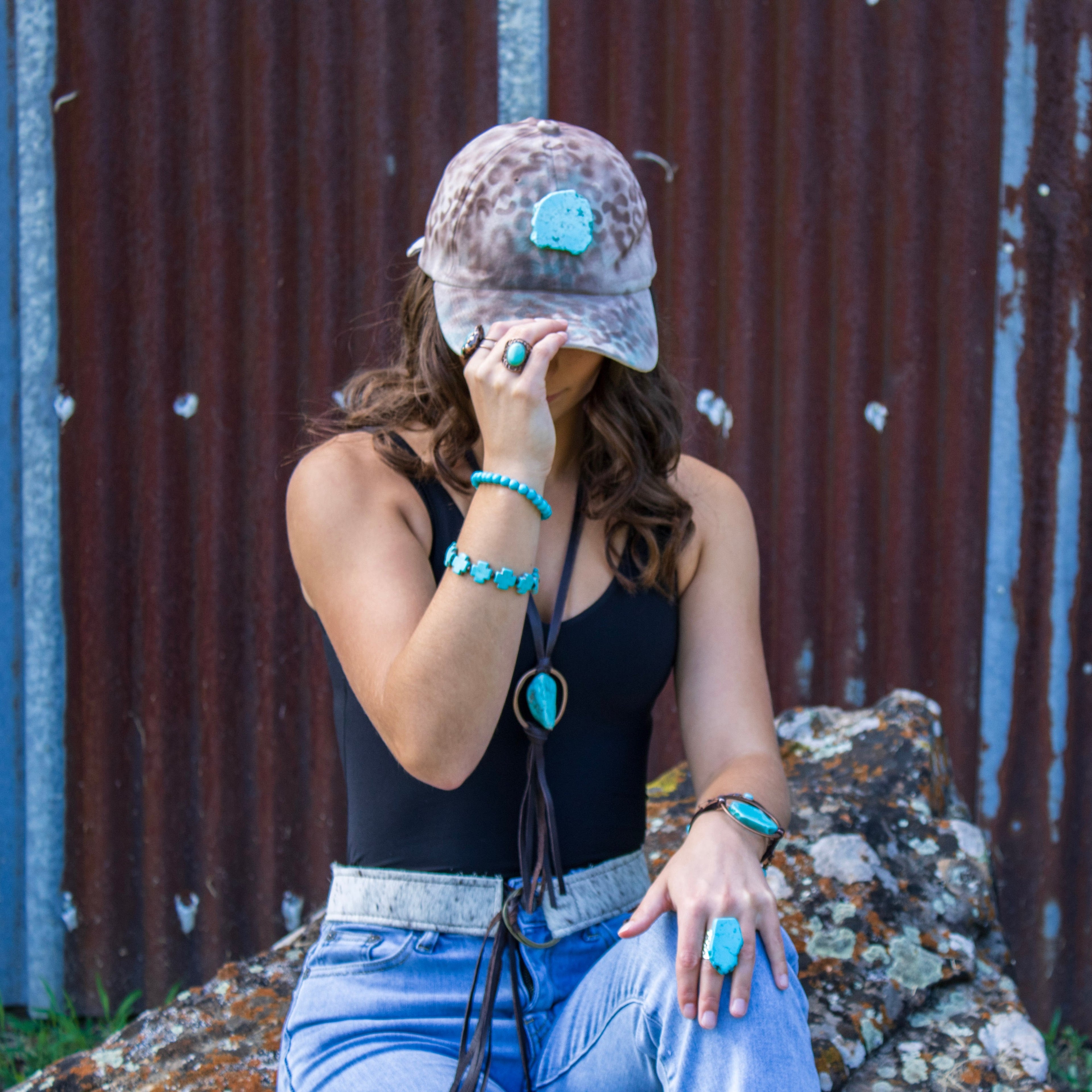 Hand-Painted Leopard Suede Baseball Cap w/ Turquoise-Ivory 986m T-Shirts, Hoodie, Sweatshirt | VibeWeaveTees.com (Image 5)