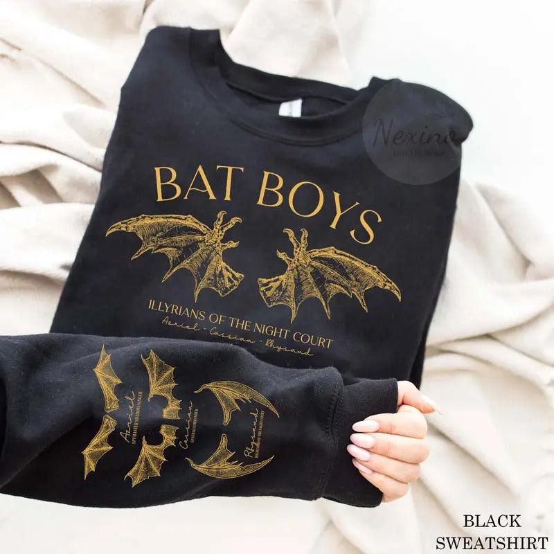 2 slide, The Bat Boys Sleeve Printed Shirt, Retro Bat Boys Crew Shirt, Vintage Acotar Shirt, Bookish Shirt, The Bat Boys Fan Club, Gift For Him