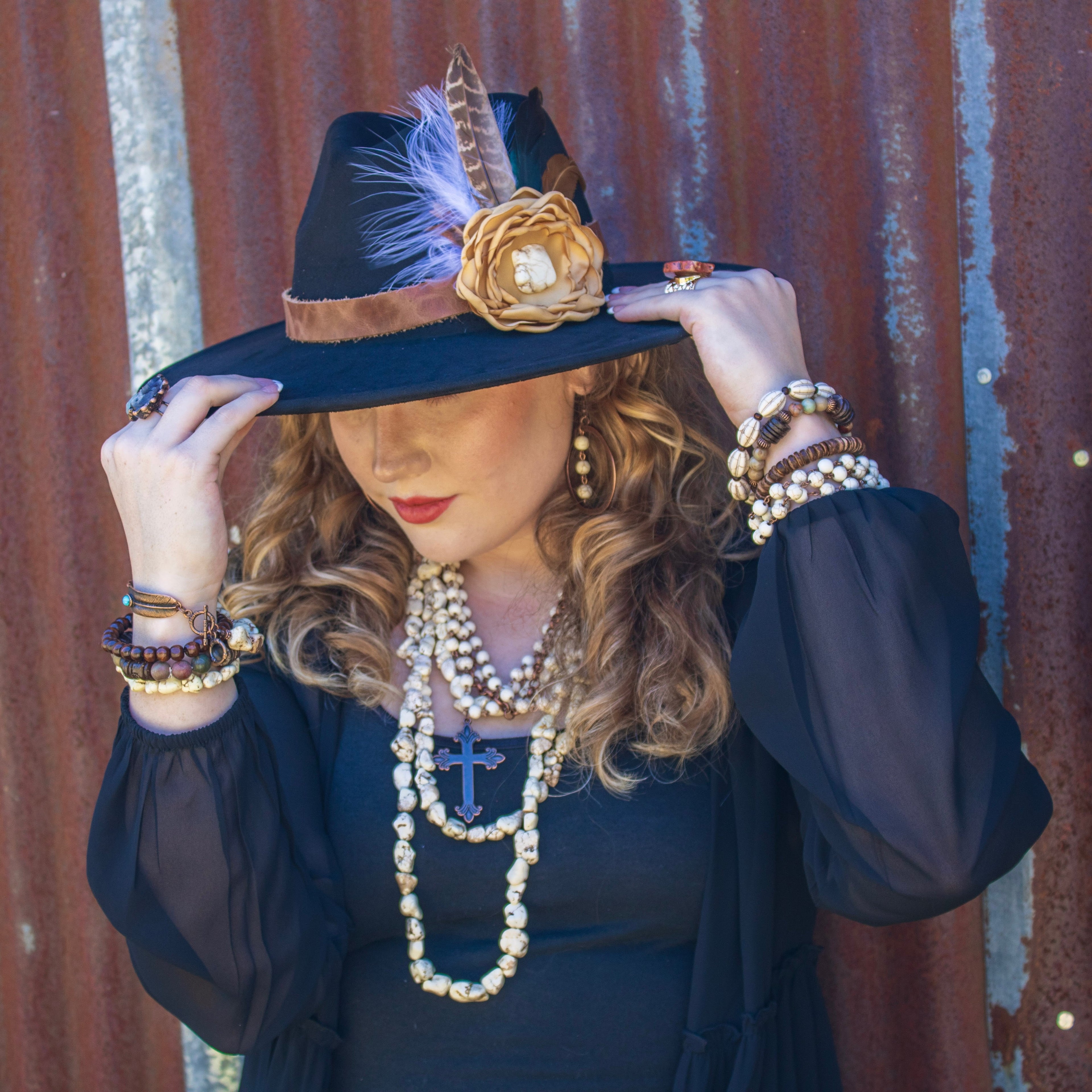 Western Copper Hoop Earrings w/ White Turquoise Beads 224g T-Shirts, Hoodie, Sweatshirt | VibeWeaveTees.com (Image 3)