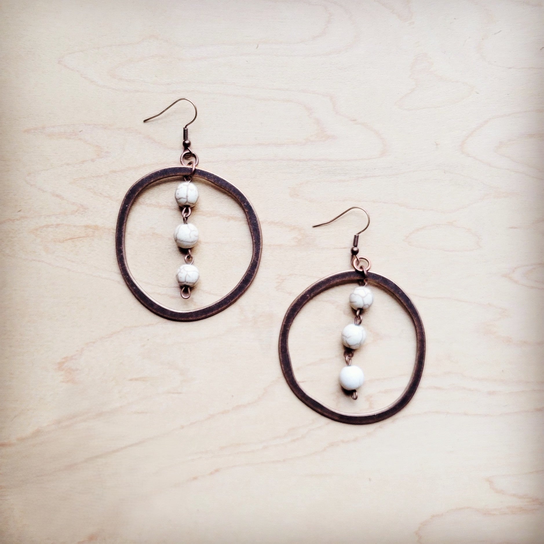 Western Copper Hoop Earrings w/ White Turquoise Beads 224g T-Shirts, Hoodie, Sweatshirt | VibeWeaveTees.com (Image 1)