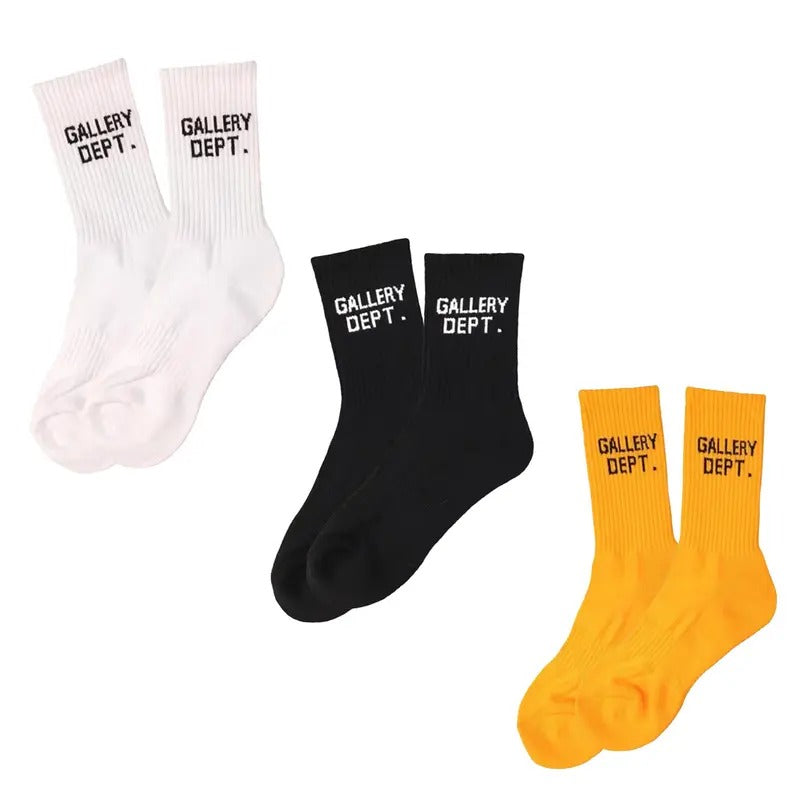 3 Pack GALLERY DEPT Unisex Socks Womens Crew Lightweight Thin Casual Calf Socks Men Coloured Cotton Socks Novelty Solid Dress Sox Colorful Fashion Fun Casual Crew Business Sports
