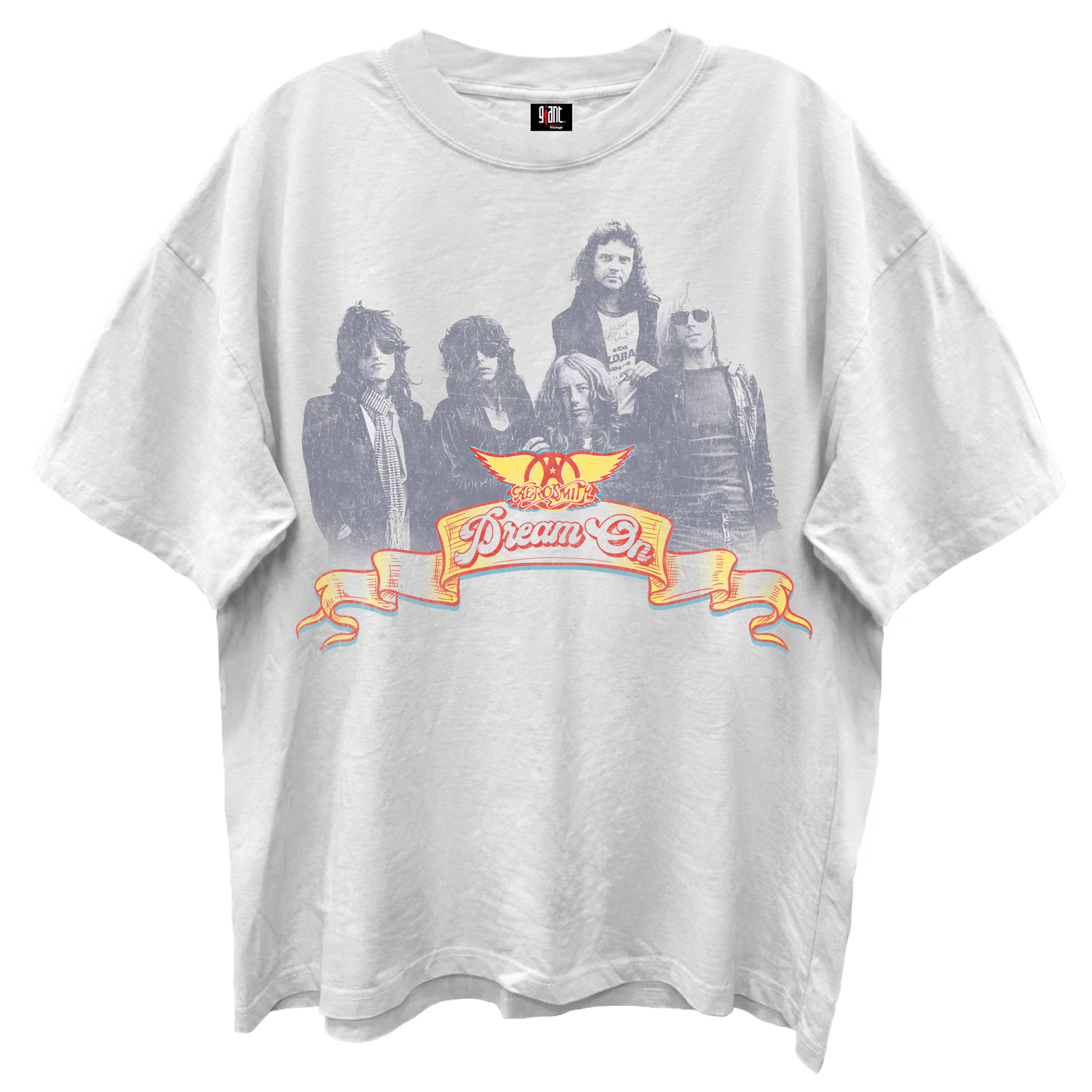 AEROSMITH DREAM ON WORLD TOUR BLANC ENZYME WASH WHITE T-SHIRT/GIANT VINTAGE T-SHIRT