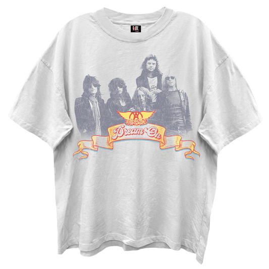 AEROSMITH DREAM ON WORLD TOUR BLANC ENZYME WASH WHITE T-SHIRT/GIANT VINTAGE T-SHIRT
