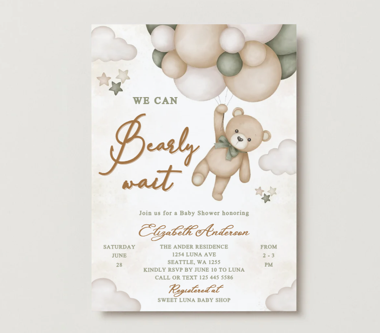We Can Bearly Wait Baby Shower Invitation – Editable Canva Template T-Shirts, Hoodie, Sweatshirt (Image 1)