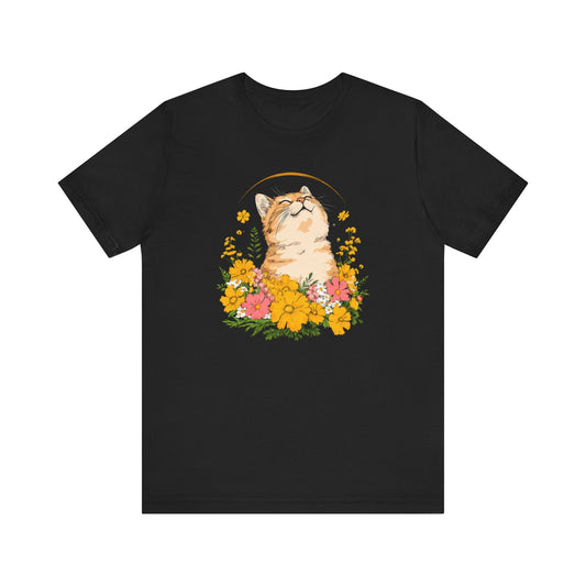 Floral Cat Graphic Tee Style001