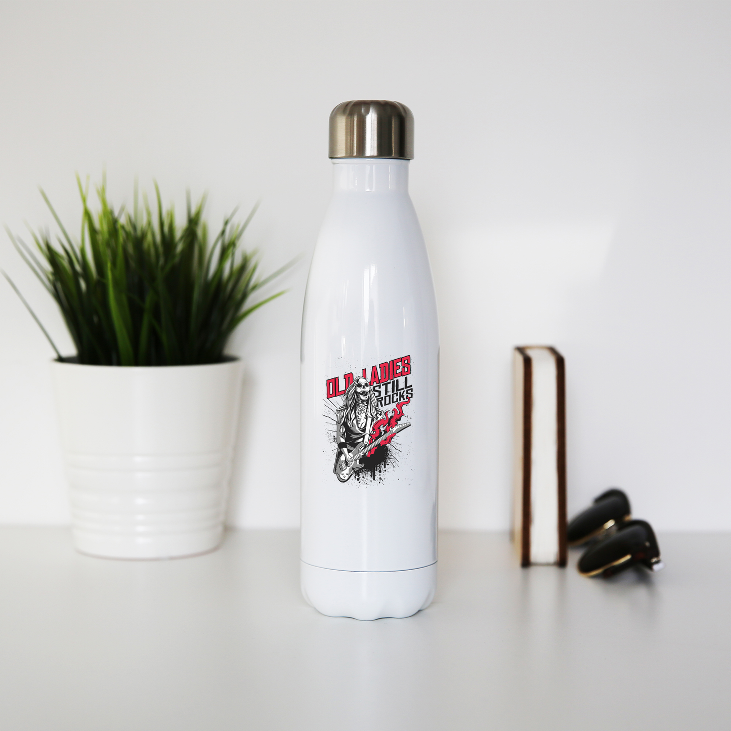 Old lady zombie rocker water bottle stainless steel reusable