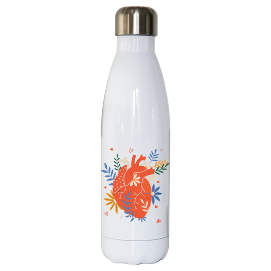 Floral realistic heart water bottle stainless steel reusable