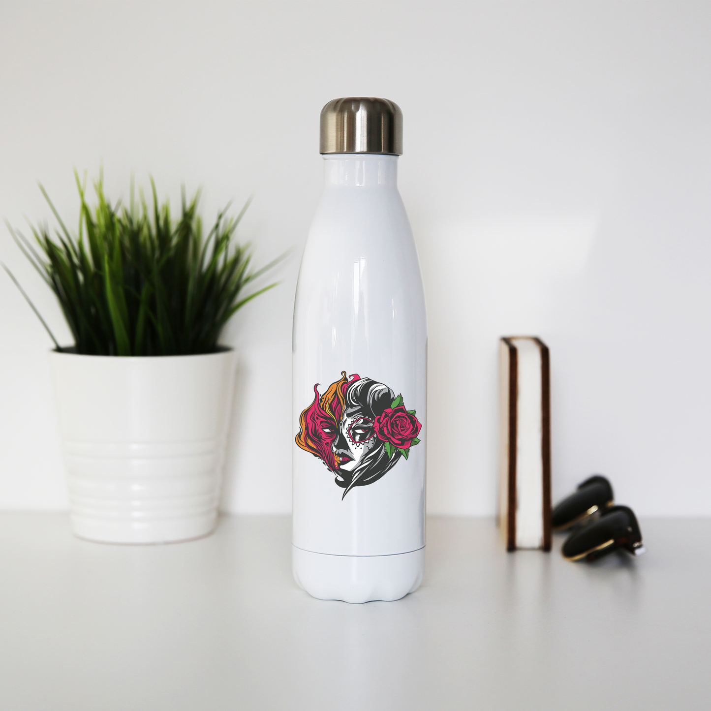 Mexican fire girl water bottle stainless steel reusable