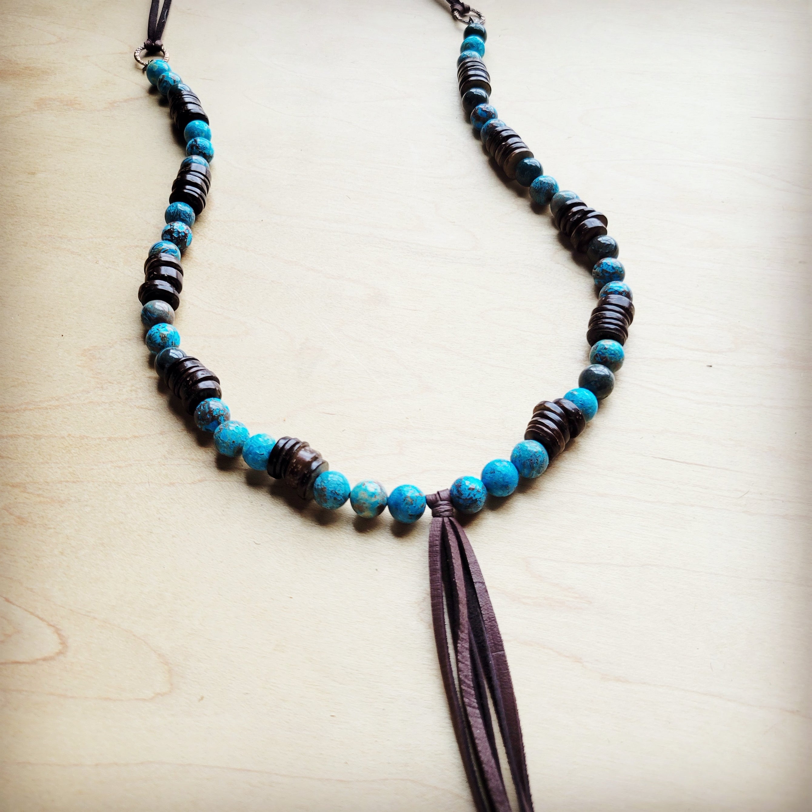 **Ocean Agate Necklace with Wood Beads and Leather Tassel 260b T-Shirts, Hoodie, Sweatshirt | VibeWeaveTees.com (Image 3)