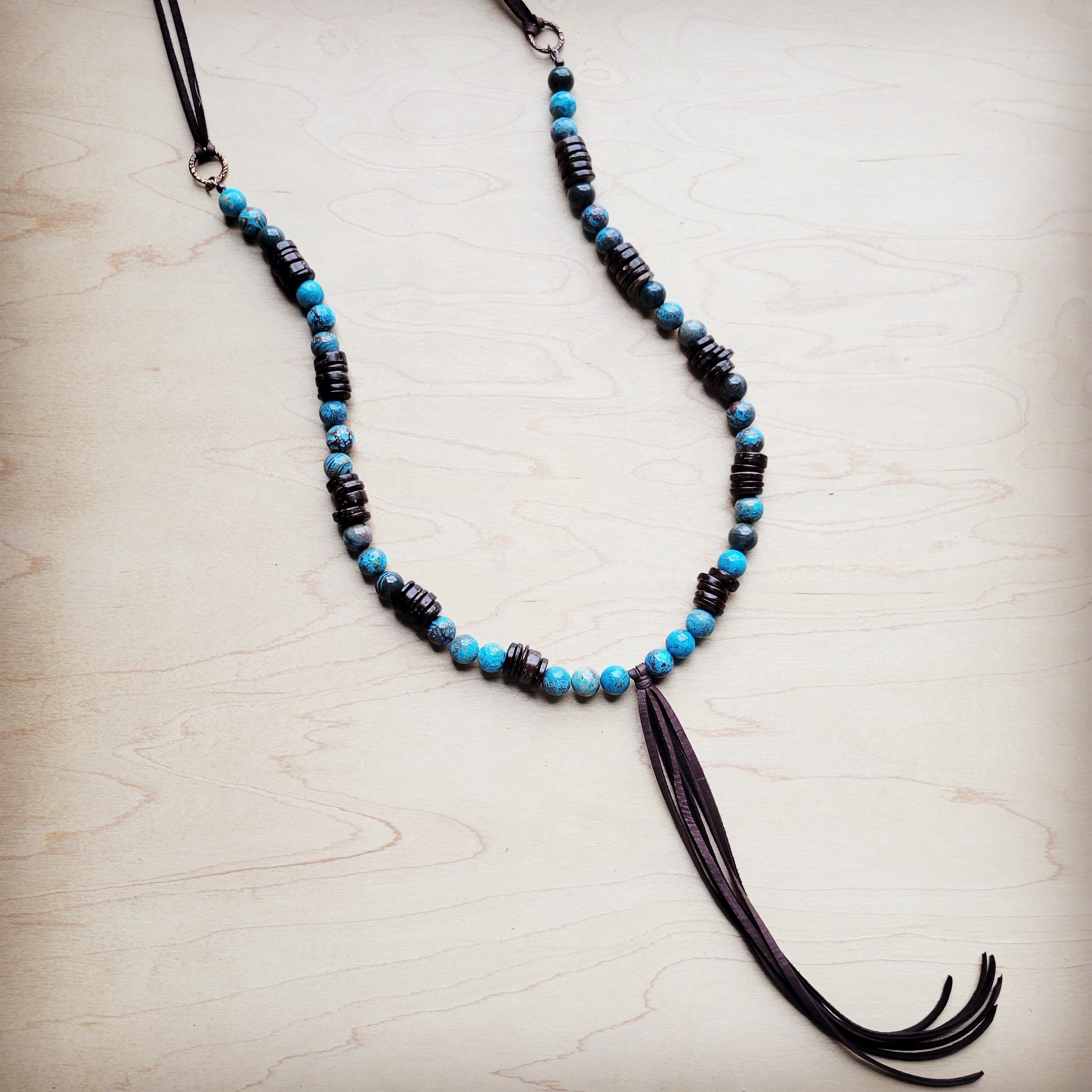 **Ocean Agate Necklace with Wood Beads and Leather Tassel 260b T-Shirts, Hoodie, Sweatshirt | VibeWeaveTees.com (Image 1)