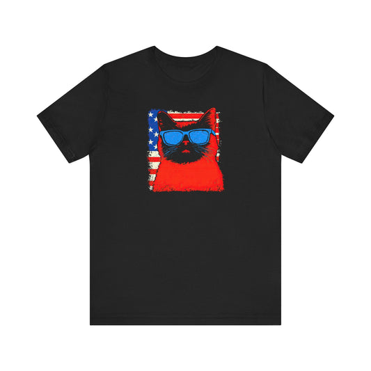 Patriotic Cat Graphic Tee Ã¢â‚¬â€œ American Flag Cool Cat Shirt