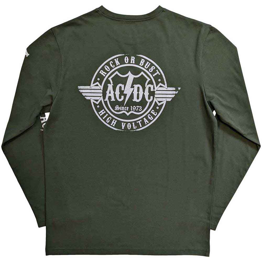 AC/DC Unisex Long Sleeve T Shirt - Rock or Bust (BACK & SLEEVE PRINT)