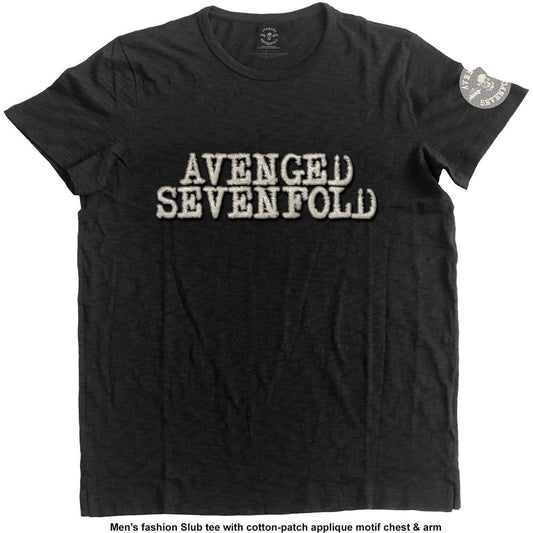 Avenged Sevenfold Unisex Fashion T-Shirt: Logo & Death Bat (Applique Motifs)