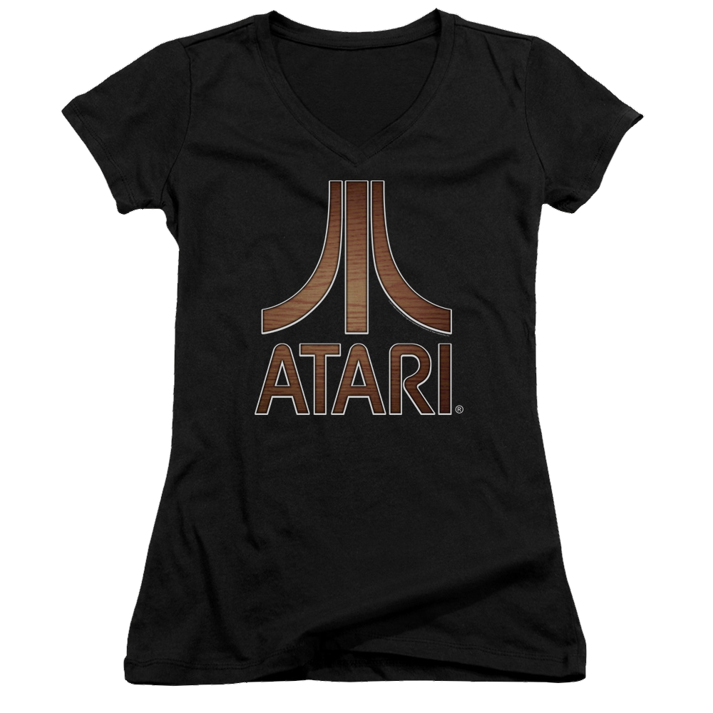 Atari Classic Wood Emblem - Juniors V-Neck T-Shirt