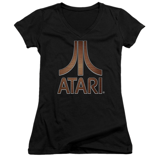 Atari Classic Wood Emblem - Juniors V-Neck T-Shirt