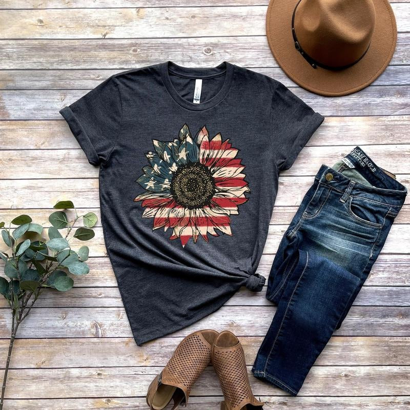 America 4th Of July Sunflower Shirt Usa Flag Flower T Shirt Gift For American 4th Of July Flag Graphic T-shirt Freedom Tshirt Independence Shirt  T-shirt, sweater and Hoodie