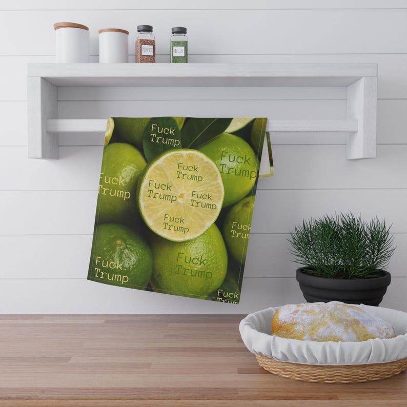Anti-Trump Tea Towel  Subtle lemon Style Design  Political Kitchen Towel  Funny Political Towel  Unique Gift for Liberalsstyle{n002}3