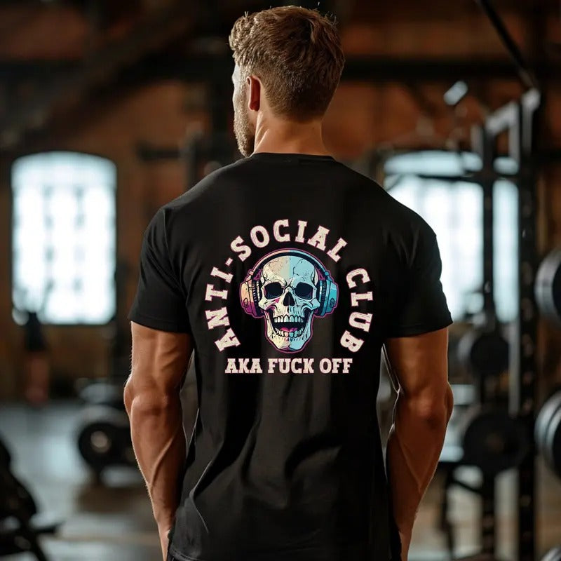 Anti-social Club Shirt Gym Pump Cover Gift For Introvert Gym Shirt For Powerlifting Mens Gym Tshirt Workout Clothes Trendy Skull Shirtstyle{n002}2