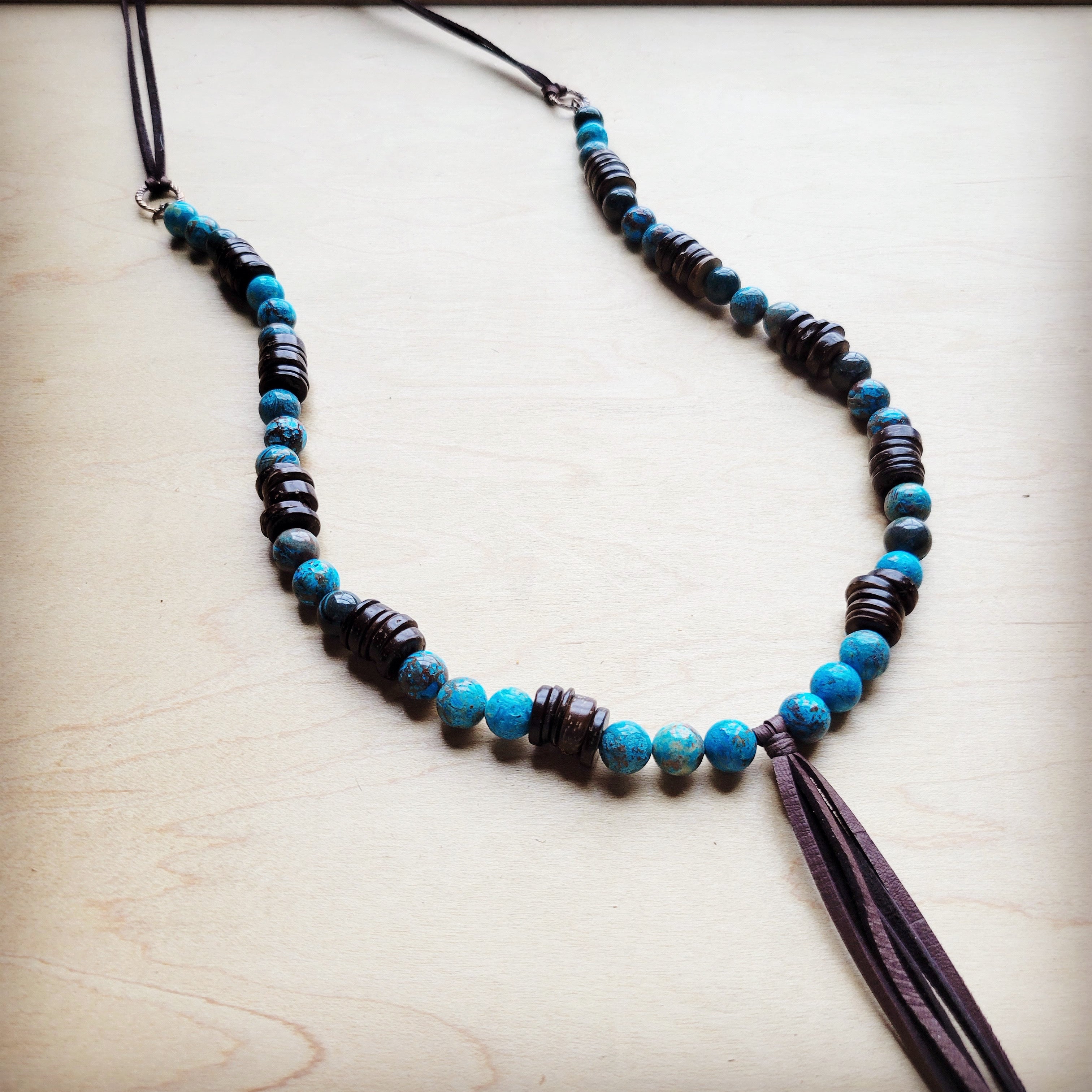 **Ocean Agate Necklace with Wood Beads and Leather Tassel 260b T-Shirts, Hoodie, Sweatshirt | VibeWeaveTees.com (Image 4)