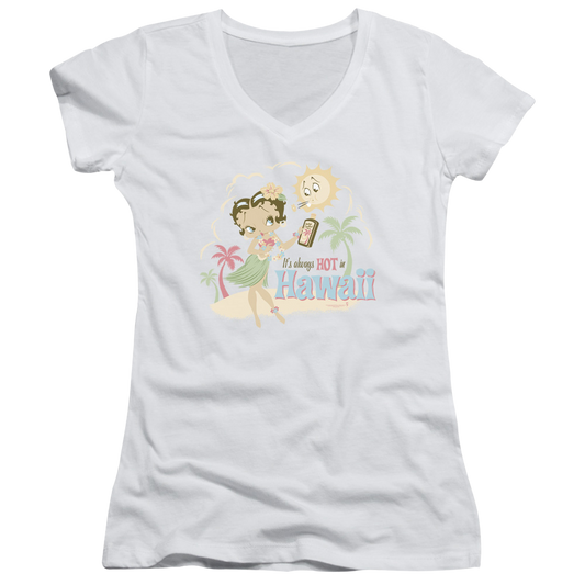 Betty Boop Hot In Hawaii - Juniors V-Neck T-Shirt
