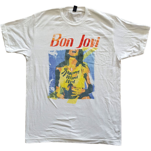 Bon Jovi Unisex T-Shirt - Slippery When Wet Original Cover