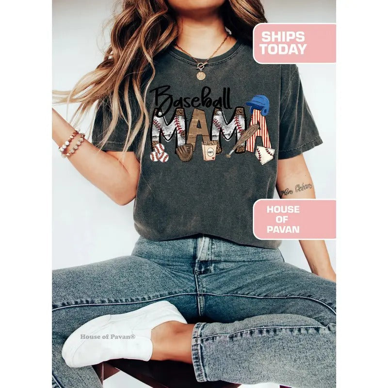 Baseball Mama Tee Baseball Mom Shirt Baseball Shirt For Women Sports Mom Shirt Mothers Day Gift Family Baseball Shirt Comfort Colors TK43GN