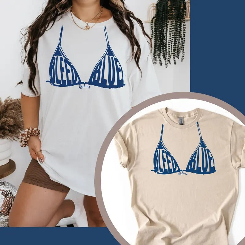 "Bleed Blue" Women's Oversized Graphic Tee , Funny Anti Trump Liberal T-Shirts, Democrat Gift, Gulf of Mexico Retro Vintage Tee, Golf Coast Liberal T-Shirt Anti-Trump