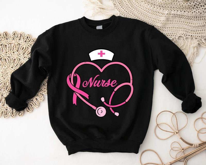 Breast Cancer Stethoscope Sweatshirt, Nurse Breast Cancer Awareness Hoodie, Matching Nurse Sweater, Pink Ribbon Gift Sweater, Cancer Warrior Hoodie.