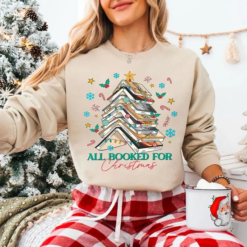 Christmas Book Tree Sweatshirt, Fourth Wing Book Christmas Sweatshirt, All Booked For Christmas Shirt, Bookish Christmas Shirt, Christmas Book Tree Hoodie, Christmas Gift For Fourth Wing Lover