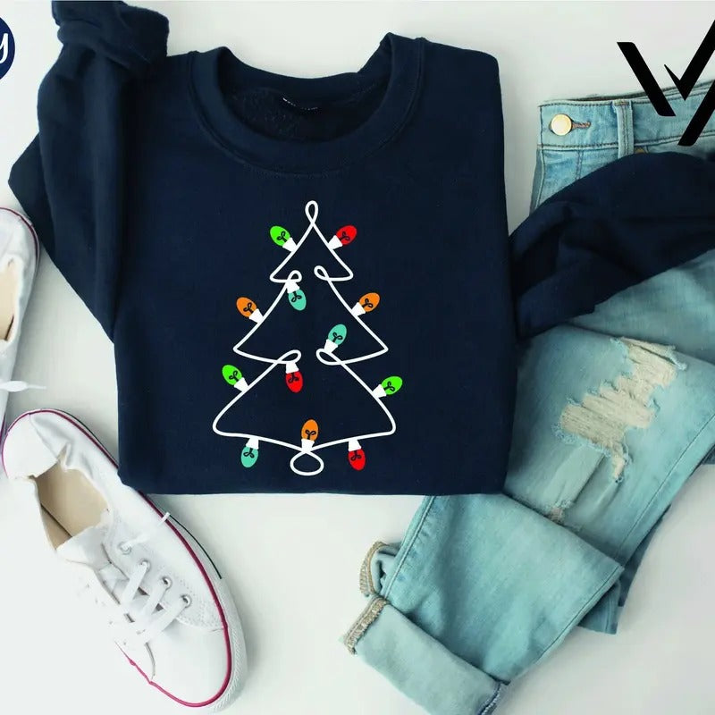 Christmas Light Tree Sweatshirtchristmas Sweatshirt Holiday Sweater Winter Sweatshirt Christmas Lights Xmas Light Shirt