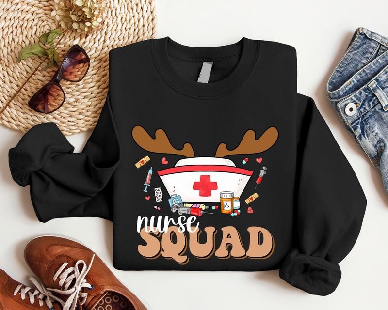 Christmas Nurse Sweatshirt, Matching Nurse Squad Sweater, Nursing School Xmas Party Hoodie, Nurse Crew Holiday Gift Sweatshirt.