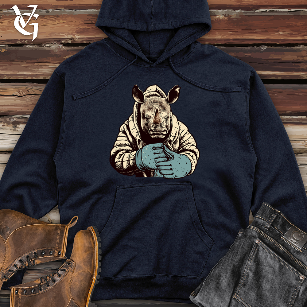 Vintage Mitten Wearing Rhino Midweight Hooded Sweatshirt