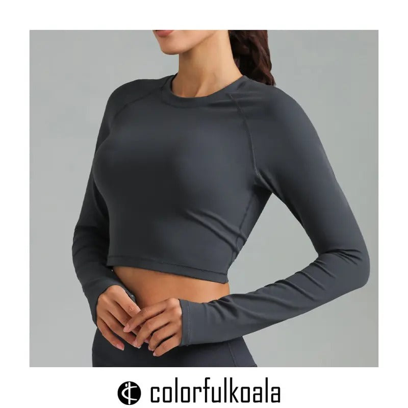 Colorfulkoala Women's Dreamlux Cropped Long Sleeve Top with Thumbholes Raglan Sleeves Athletic Yoga Shirt
