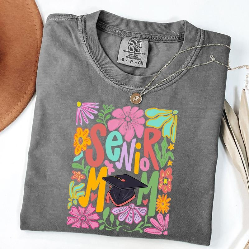 Comfort Colors Boho Senior Mom Graduation T-Shirt , Class of 2025 Shirt, Senior Floral Shirt, Unisex T-Shirt