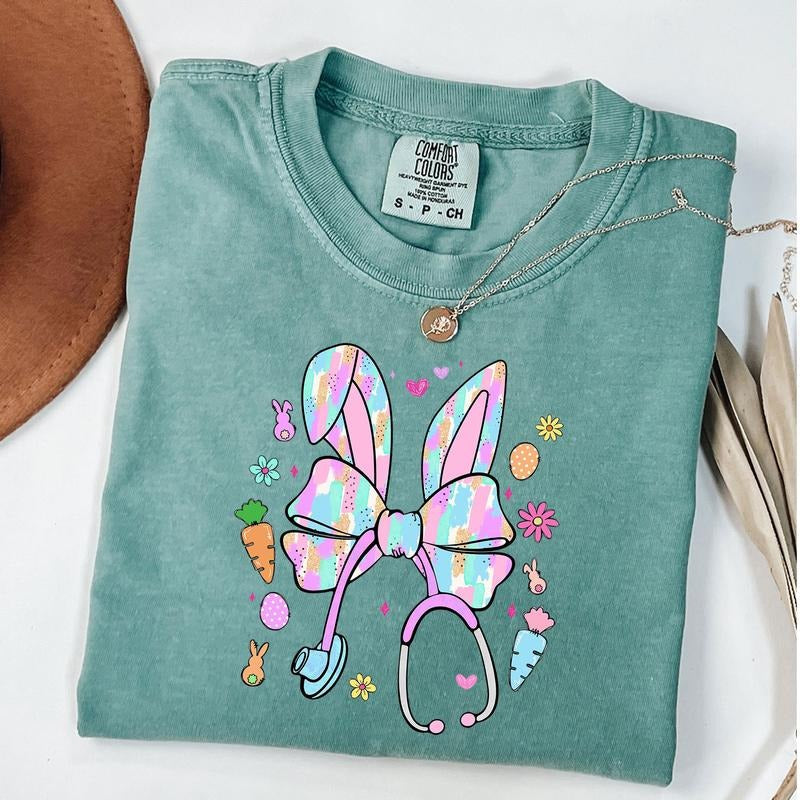 Comfort Colors Bunny Nurse Coquette Shirt, Nurse Easter Shirt, Nurse Life T-Shirt, Bunny Ears Shirt