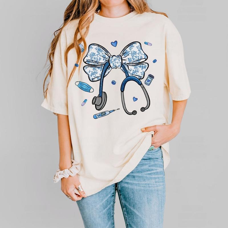 Coquette Bow Nurse Shirt, Girly Medical Sweatshirt, Cute RN Aesthetic Tee, Nurse Appreciation Gift, Healthcare Worker Outfit