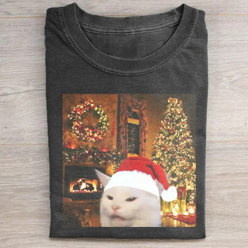 Cute Christmas Cat meme T-shirt, Funny Holiday Graphic Tee, Festive Unisex Christmas Shirt, Santa Gift, Sweatshirt, Hoodies, Comfort colors Underwear