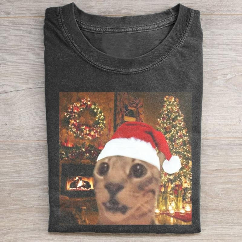 Cute Christmas Cat meme Unisex T-shirt, Funny Holiday Graphic Tee, Vintage Style Shirt, Santa Gift, Sweatshirt, Hoodies, Comfort colors Underwear