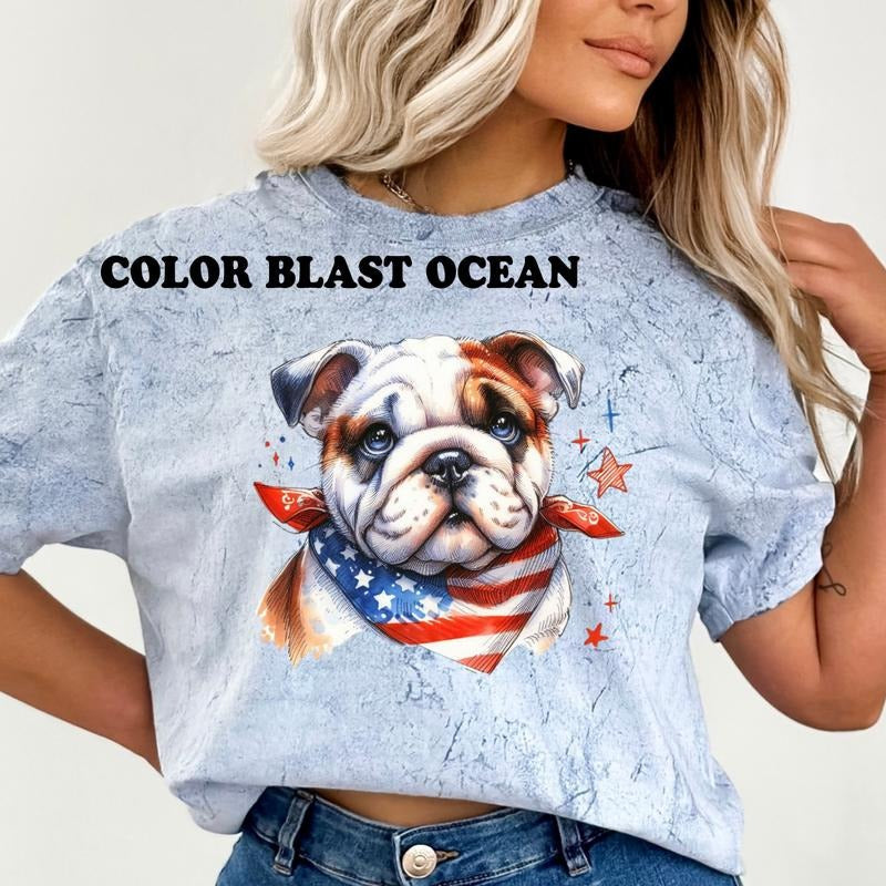English Bulldog Patriotic Dog Shirt ~ Unisex Apparel Relaxed Fit Printed In The USA Clothing Womenswear Casual Comfort Cotton Top Athletic Boho Chic