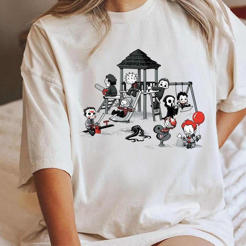 Funny Horror Characters Kids Playing In Park Shirt , Halloween Characters Shirt, Halloween 2025 Shirt ,Halloween Shirt, Horror Movie Shirt, Scary Movie Shirt