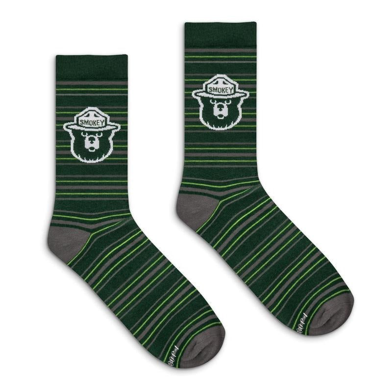 Smokey Bear Animal Mascot Striped Crew Socks - Green/Gray T-Shirts, Hoodie, Sweatshirt | VibeWeaveTees.com