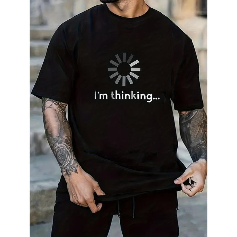 "I'm Thinking" Pattern Print Men's Comfy Chic T-shirt, Graphic Tee Men's Summer Outdoor Clothes, Men's Clothing, Tops For Men, Gift For Men Made in USA