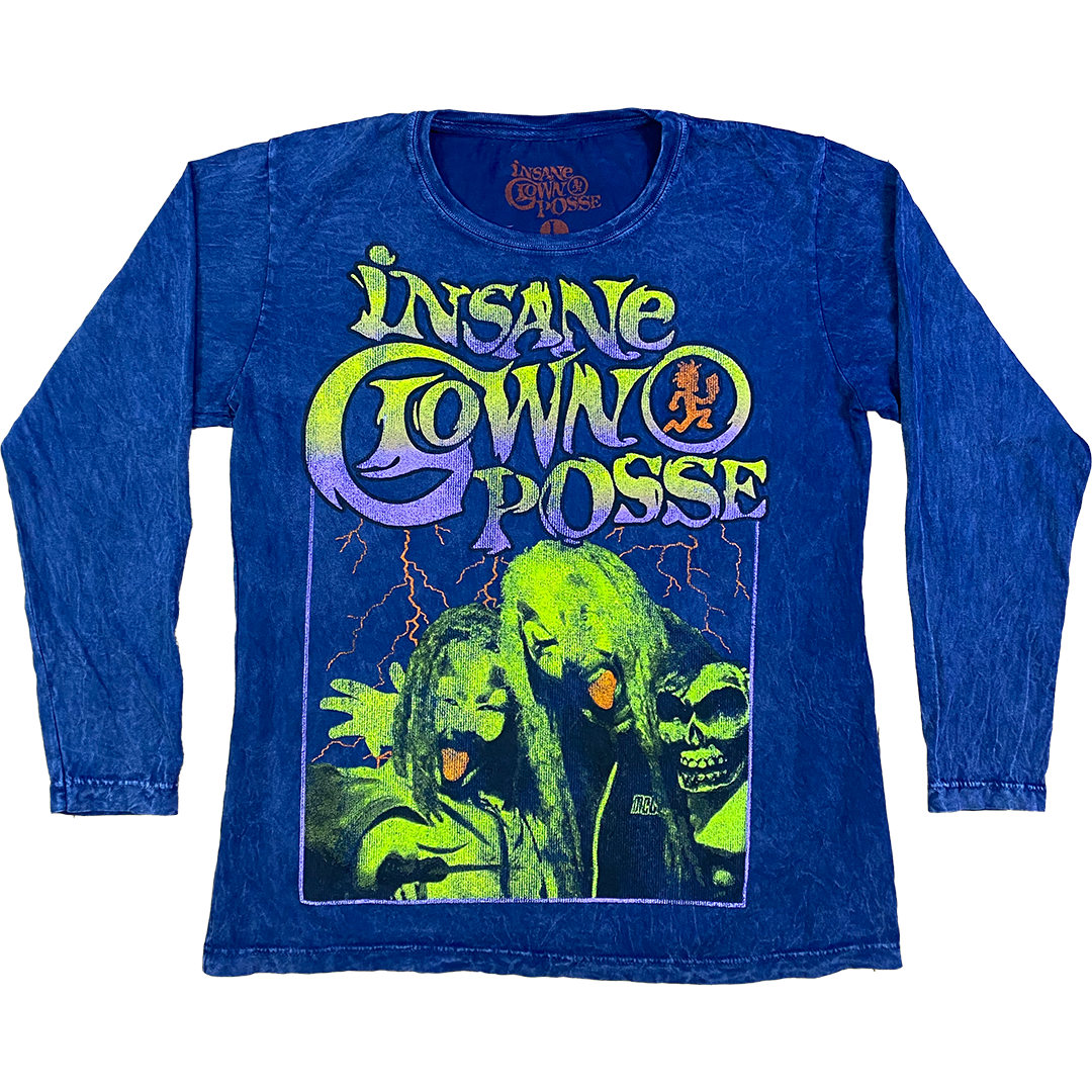 "Lightning Tongue" Womens Long Sleeve T-Shirt In Mineral Wash Blue
