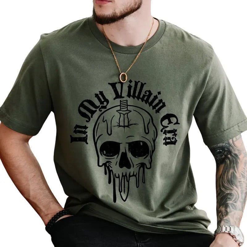 In My Villain Era Tee, Creepy Skull Shirt, Dark Romance Book Shirt, Aesthetic Book Lover T-shirt, Spicy Book Lover Shirt, BookTok, Comfy Fabric Graphic Tee, Women's Top, Gift For Him, Soft Cotton Fabric Relaxed Fit Style