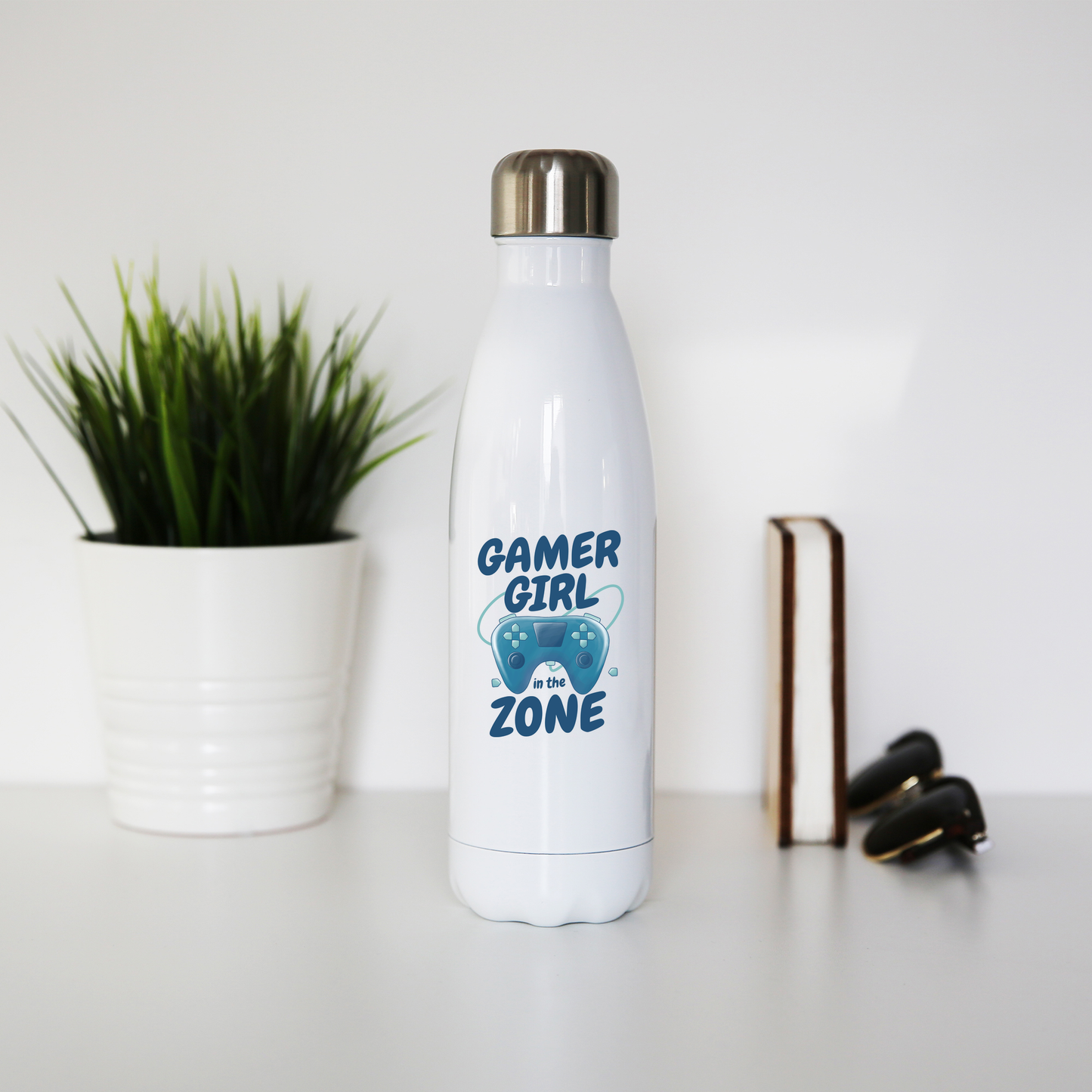 Joystick gamer girl water bottle stainless steel reusable