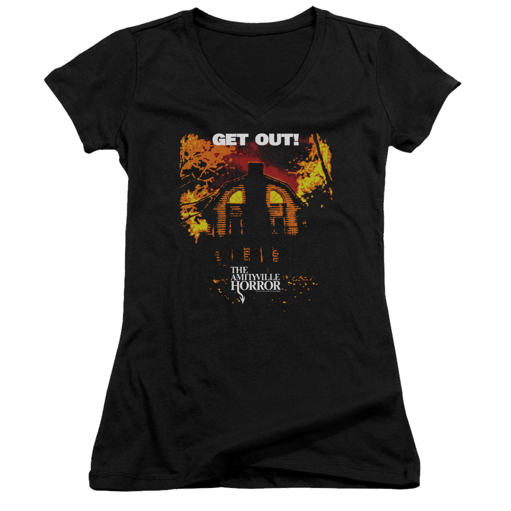 Amityville Horror Get Out - Juniors V-Neck T-Shirt