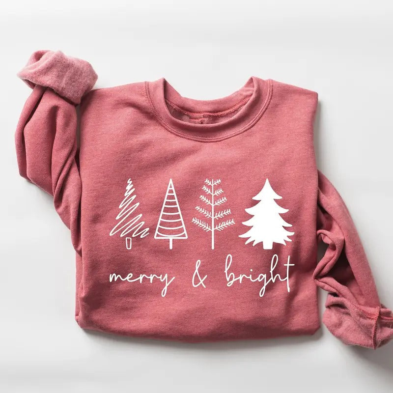 Merry Bright Christmas Trees Sweatshirt Christmas Sweatshirt Holiday Sweater Womens Holiday Sweatshirt Christmas Shirt Winter Shirt
